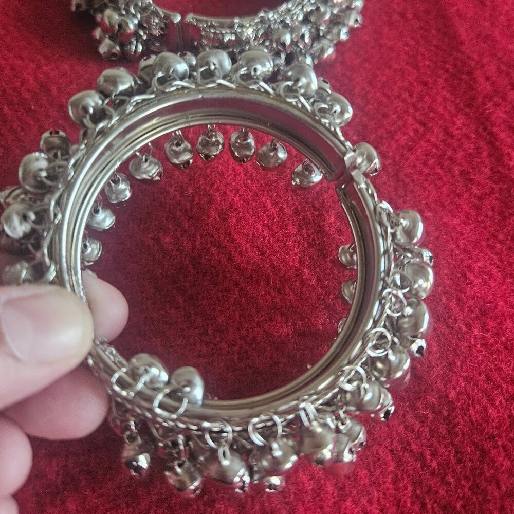 PAIR (2) of Bellydancing silver with bells jingling bracelet antique style